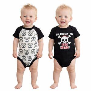 KOALA BABY Two (2) Skull & Cross Bones Onesies 12 Months